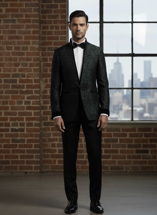 Tuxedo Green and Black Patterned Jacquard Jacket / Style Number J39175/220
