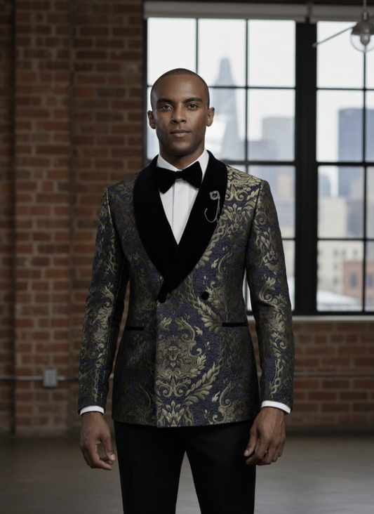 Tuxedo Navy and Black Patterned Jacquard Jacket  / Style Number J39171/220