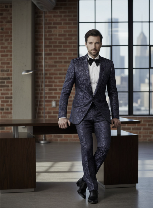 Tuxedo Navy Brocade Jacket/  Style Number J39105/200