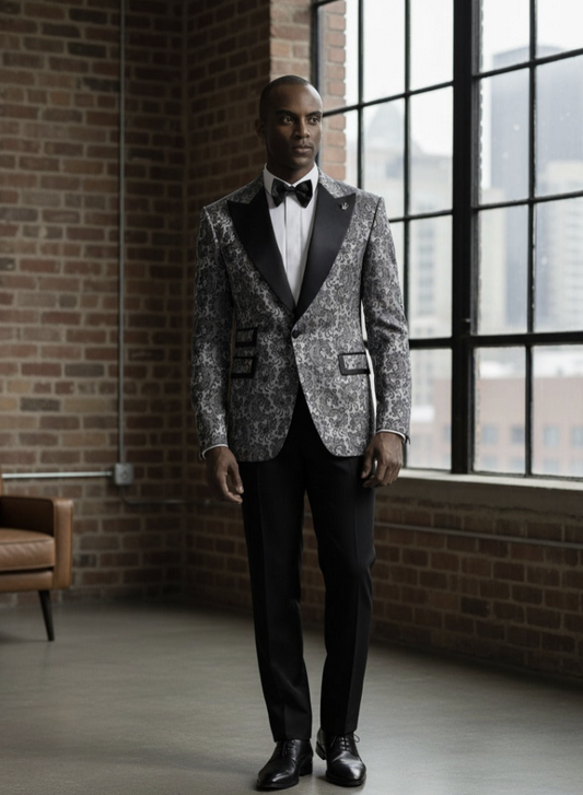Tuxedo Grey and Black Jacquard Jacket/  Style Number J39133/200