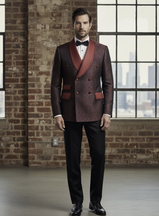 Tuxedo Burgundy and Black Patterned Jacquard Jacket / Style Number J39181/220