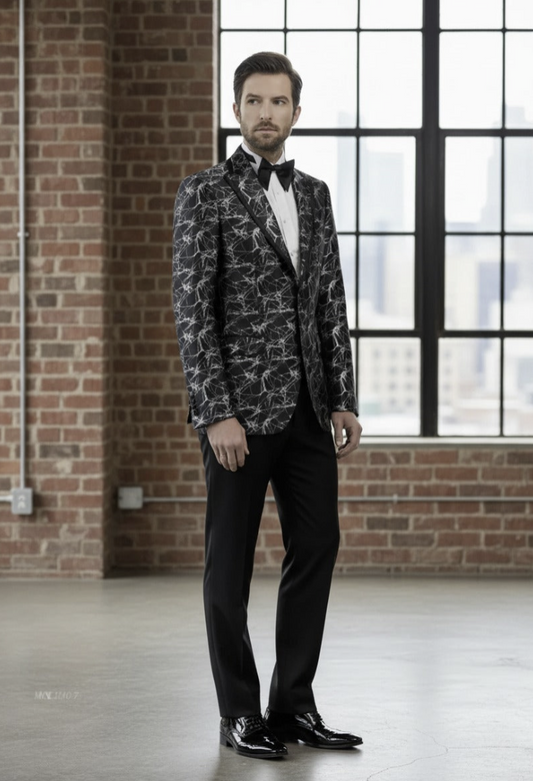 Tuxedo Black and Silver Jacquard Jacket /  Style Number J39139/200