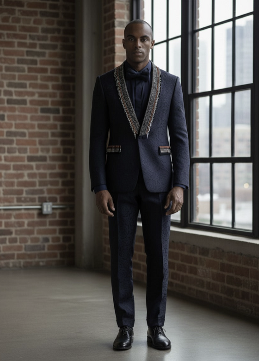 Tuxedo Navy Patterned Jacquard Jacket / Style Number J39166/220