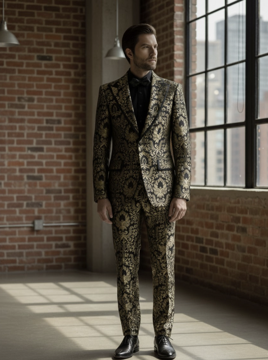 Tuxedo Gold and Black Patterned Brocade Jacket / Style Number J39215/220