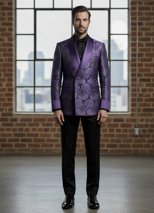 Tuxedo Purple Patterned Brocade Jacket/ Style Number J39193/220