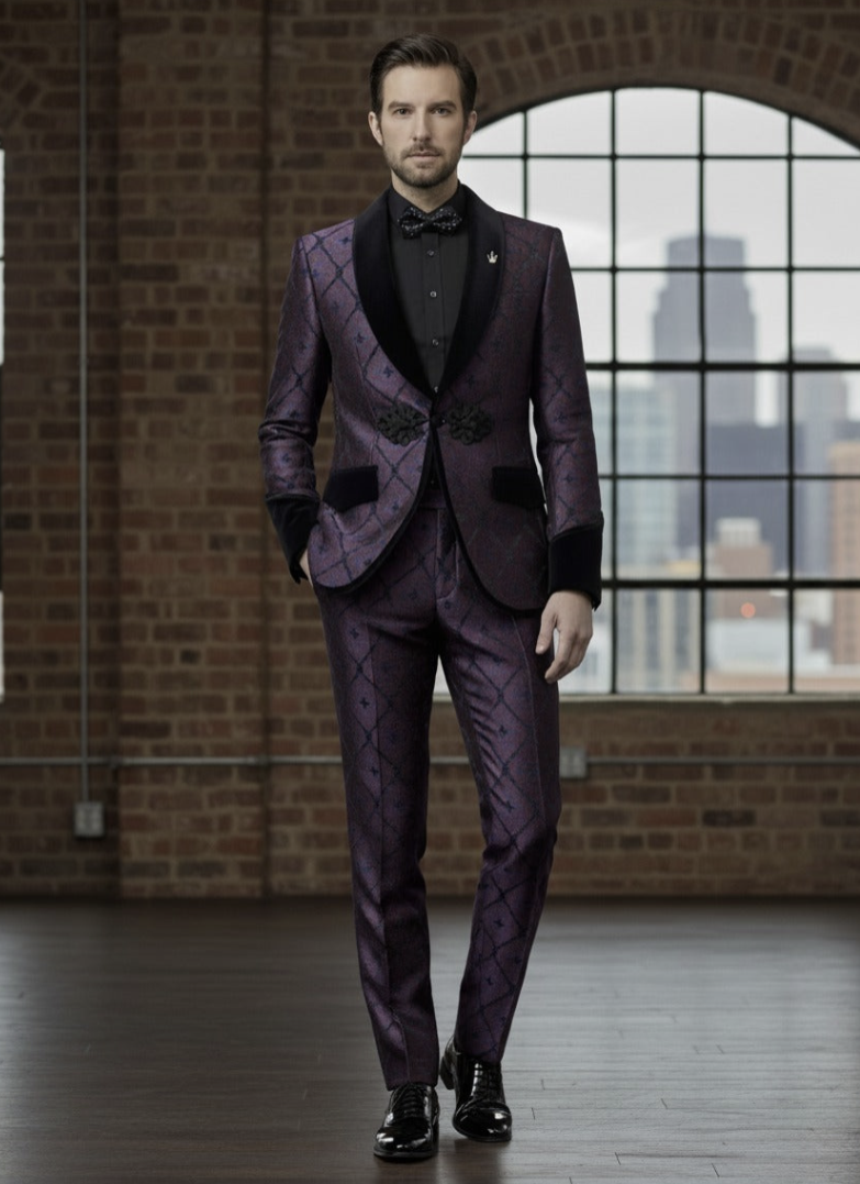 Tuxedo Red and Navy Jacquard Jacket/  Style Number J39125/200