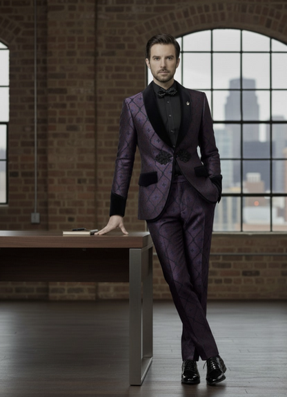 Tuxedo Red and Navy Jacquard Jacket/  Style Number J39125/200