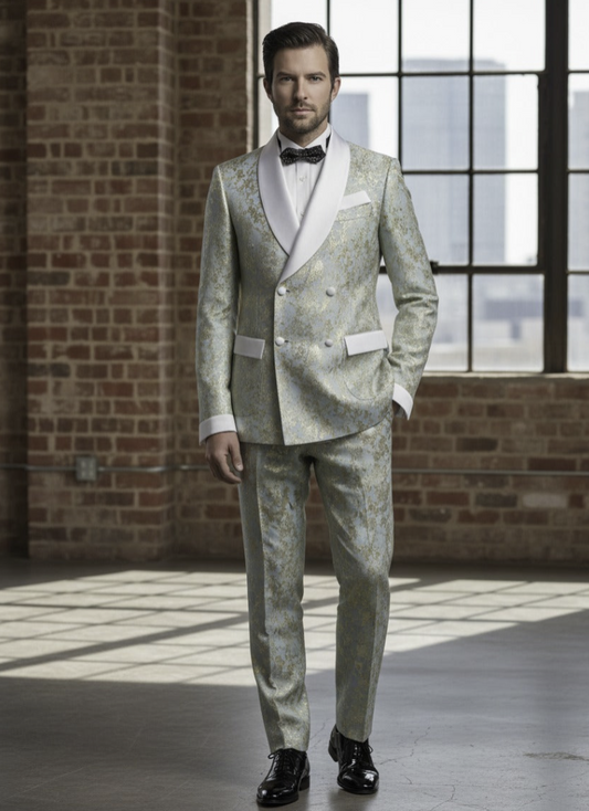 Tuxedo Sage and Gold Patterned Brocade Jacket / Style Number J39210/220