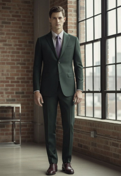 Forest Green Single Breasted / Two Piece Suit Italian Pure Wool Super 110'S