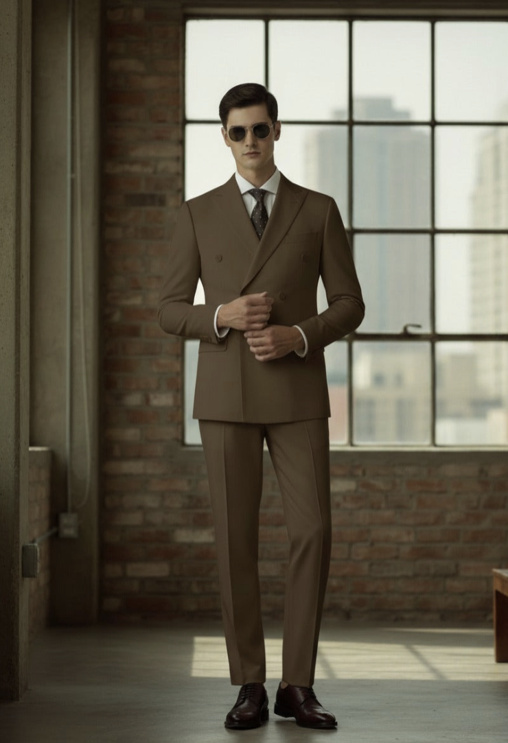 Light Brown Double Breasted / Two Piece Suit Italian Pure Wool Super 110'S