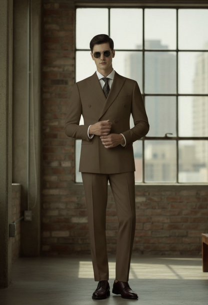 Light Brown Double Breasted / Two Piece Suit Italian Pure Wool Super 110'S