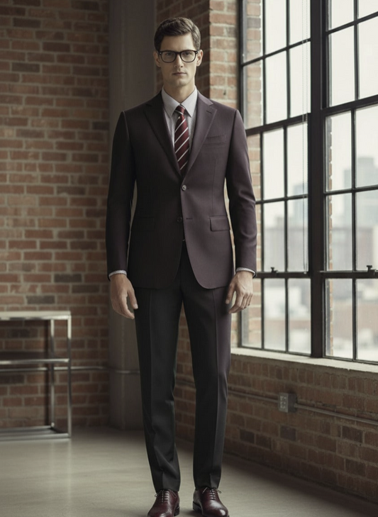 Dark Burgundy Single Breasted / Two Piece Suit Italian Pure Wool Super 110'S