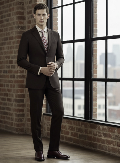 Brown Puppytooth Single Breasted / Two Piece Suit Italian Pure Wool Super 110'S