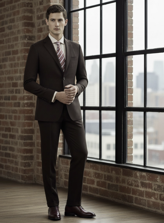 Brown Puppytooth Single Breasted / Two Piece Suit Italian Pure Wool Super 110'S
