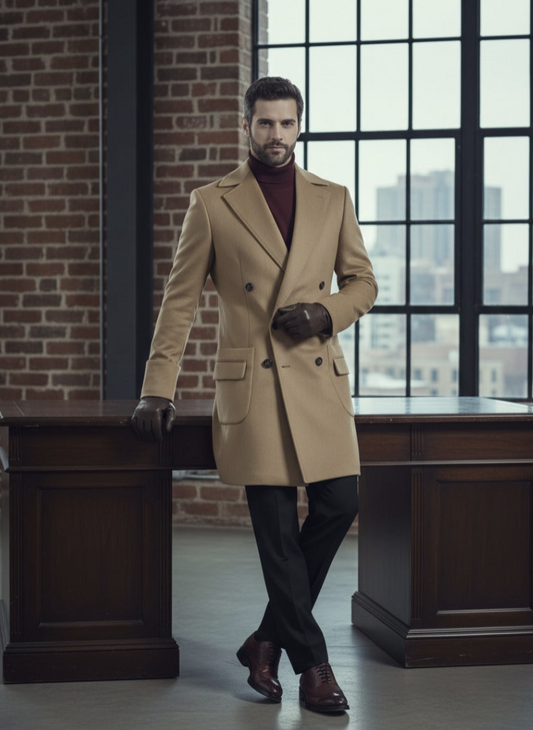 Camel Wool Double Breasted Overcoat Style (DB3+2) E60221/500