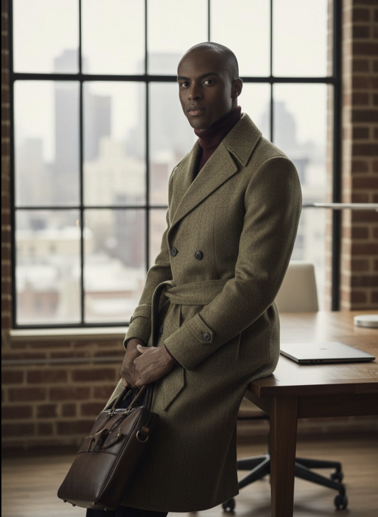 Green Tweed/ Double Breasted Overcoat Wool Style (DB2+2) E60213/530