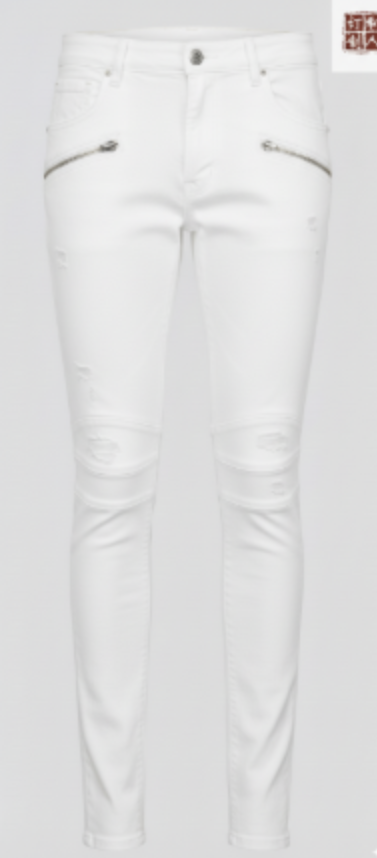 Special Edition Japanese Selvedge Fitted Denim Biker Jeans White