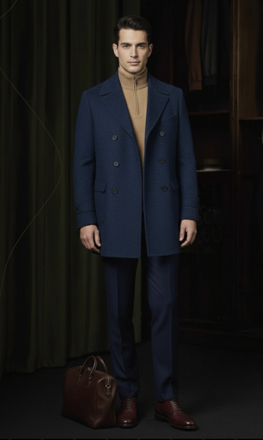 Blue Cashmere Double Breasted Overcoat Style No DAV9940