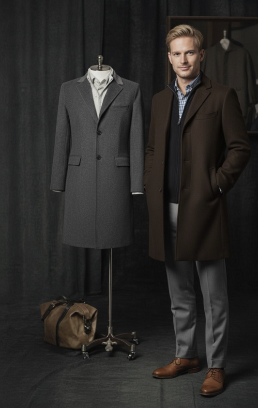 Brown Wool and Cashmere Single Breasted Overcoat Style No DBU9036