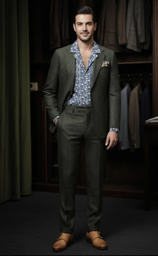 Green and Orange Striped Single Breasted Jacket / Green and Orange Striped Trousers