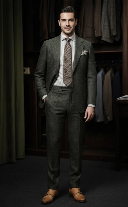 Green Flannel Single Breasted Jacket / Plus Green Flannel Matching Trousers