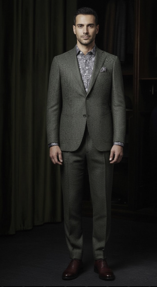 Green Herringbone Wool Single Breasted Jacket / Plus Matching Wool Trousers