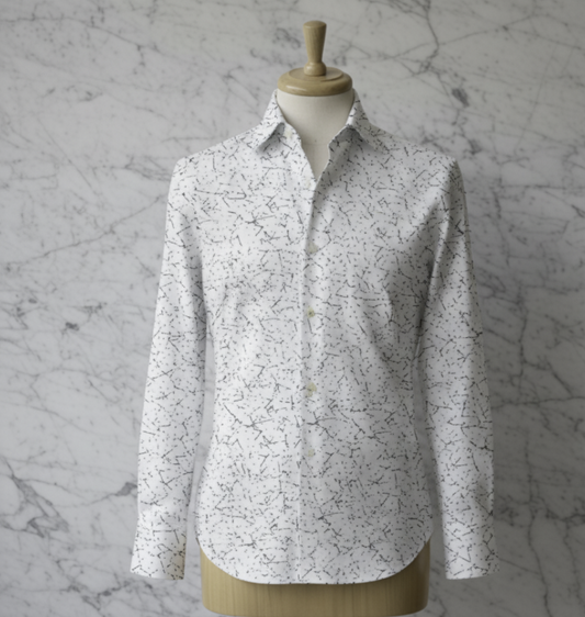 White and Navy Patterned Cotton/Stretch Shirt Style No: 1095-6