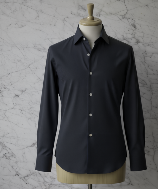 Dark Navy Textured Cotton/Stretch Shirt Style No: 753-15