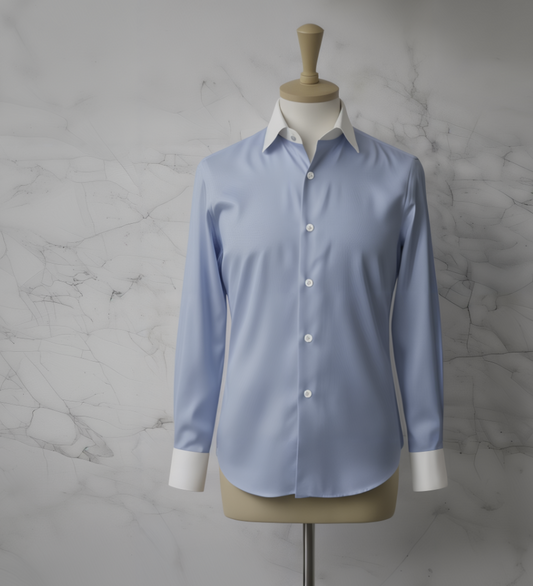 Sky Blue Plain Cotton/Stretch Shirt White Collar and Cuffs Style No: AS101-L05