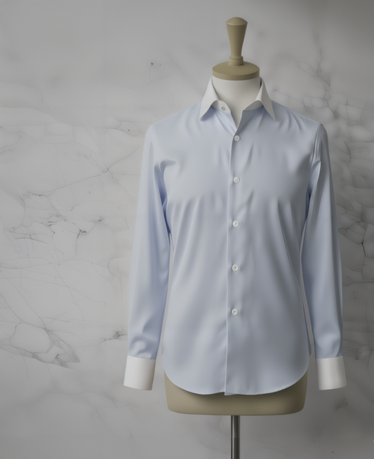Light Blue Plain Cotton/Stretch Style White Collar and Cuffs  No: AT105-L03
