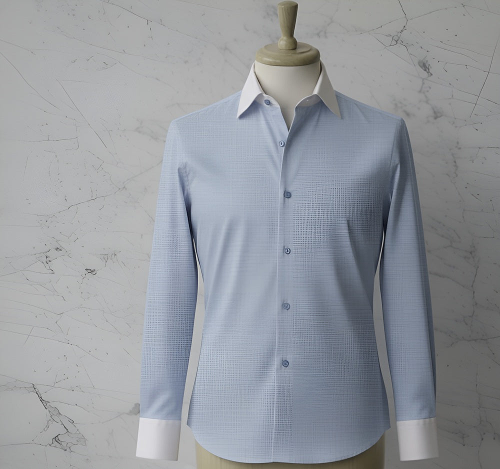 Light/Blue Plain Cotton/Texture Stretch Style White Collar and Cuffs  No: AE1010-1
