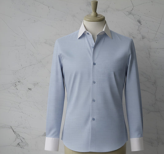 Light/Blue Plain Cotton/Texture Stretch Style White Collar and Cuffs  No: AE1010-1