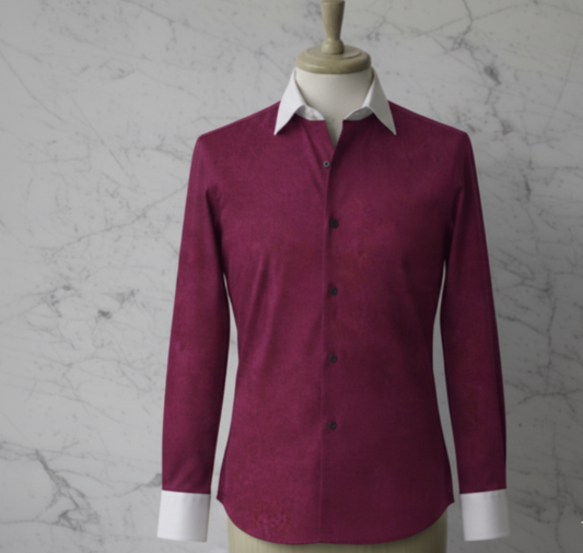 Bright Cerise Cotton/Stretch Shirt White Collar and Cuffs Style No: APK1003-5