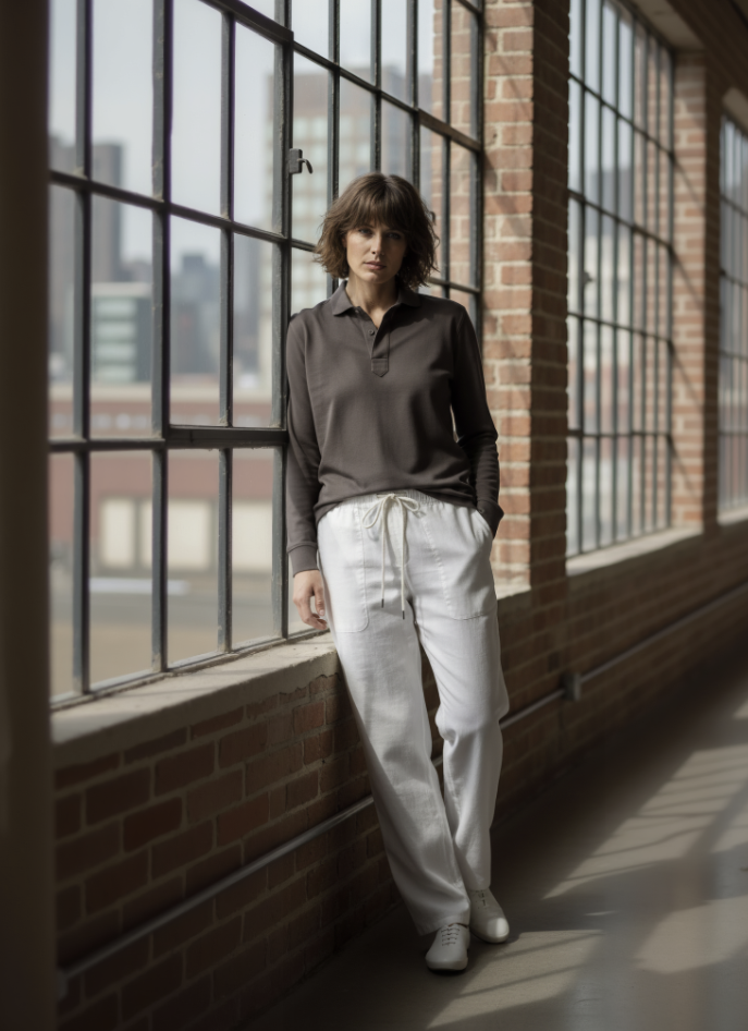 Women's Soft Casual /Polo Long Sleeved Bamboo - Cotton Beige Style No SZT276A