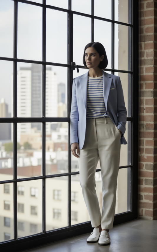 Women's Soft Casual / Linen Single Breasted Sky Blue Jacket Style No DJJ0058