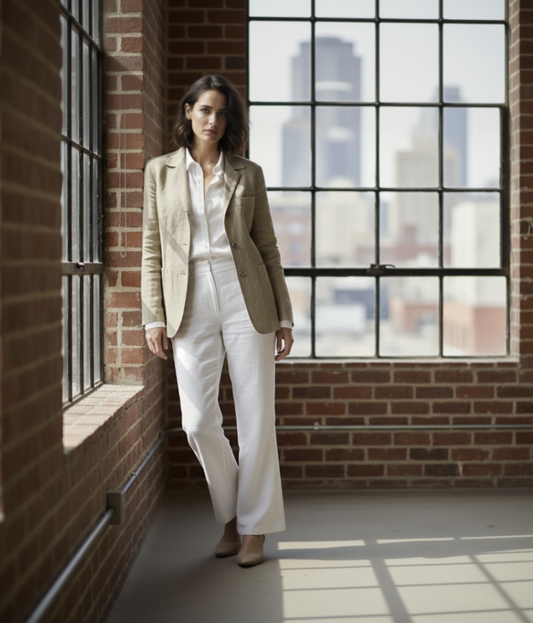 Women's Soft Casual / Linen Single Breasted Tan Jacket Style No DJJ0110