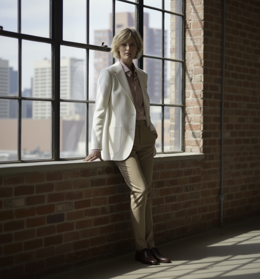Women's Soft Casual / Wool, Linen, Silk Single Breasted Beige Jacket Style No DZZ0038