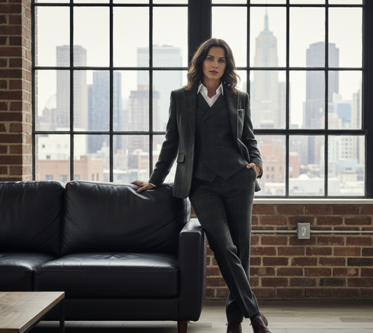 Women's Italian Green/Navy Tweed Three Piece Suit