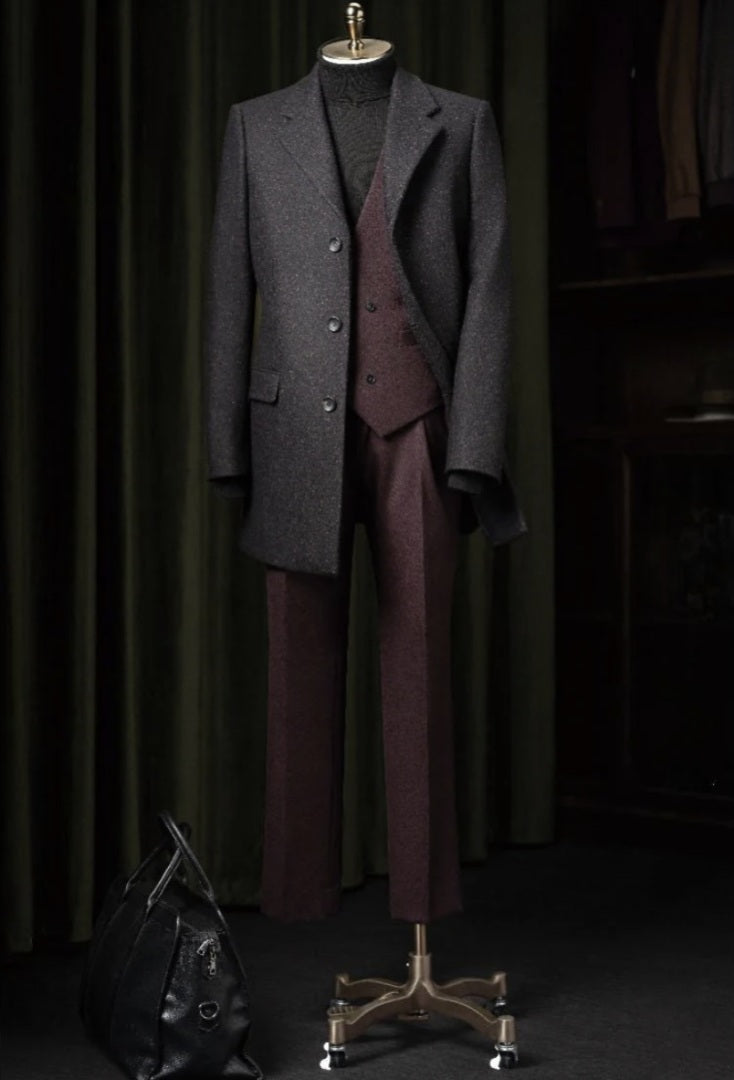 Black and Burgundy Single Breasted Overcoat Style No DBU9046