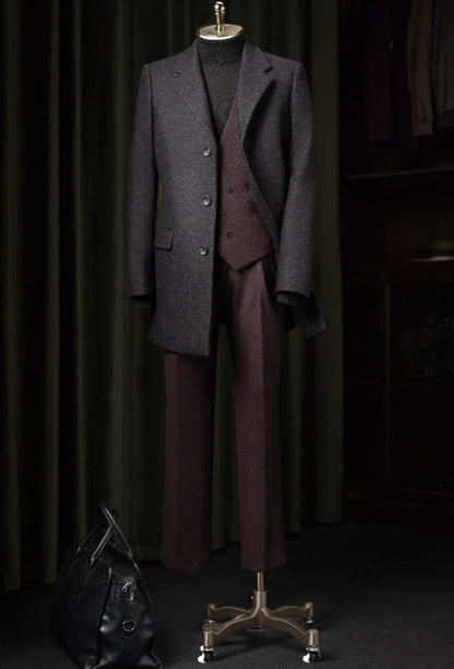 Black and Burgundy Single Breasted Overcoat Style No DBU9046