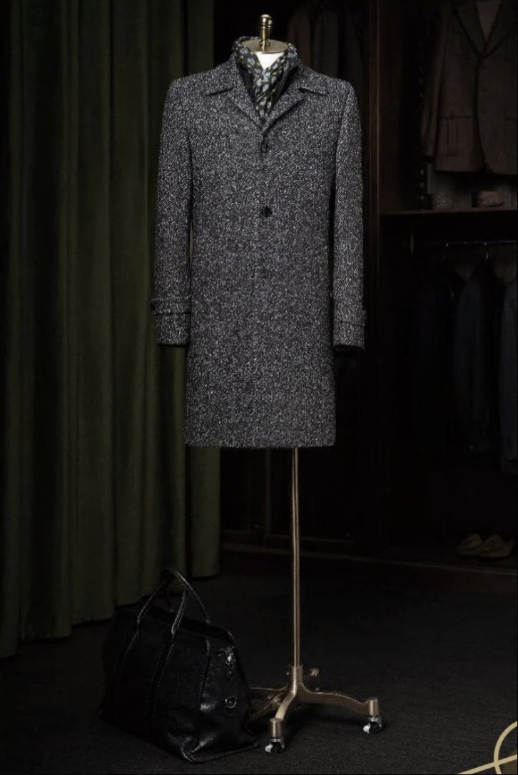 Grey and Black Twill Single Breasted Overcoat Style No DBU9042