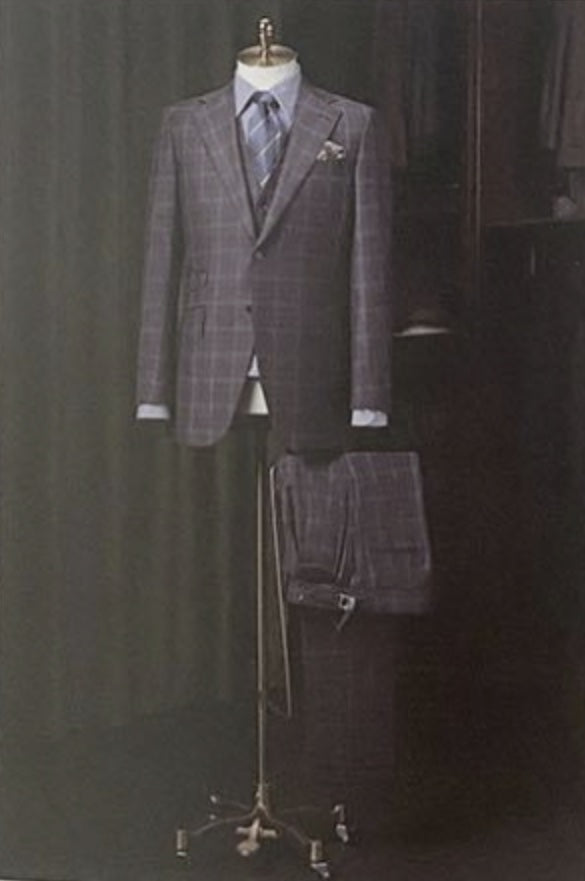 Purple and Navy Check Single Breasted Jacket / Plus Purple and Navy Check Trousers