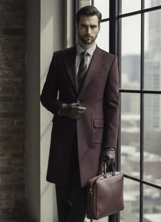 Wine / Red Single Breasted Overcoat Wool Style (SB1) E60226/500