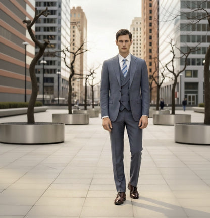 3pc English Wool Medium Grey Super 120'S Three Piece Suit