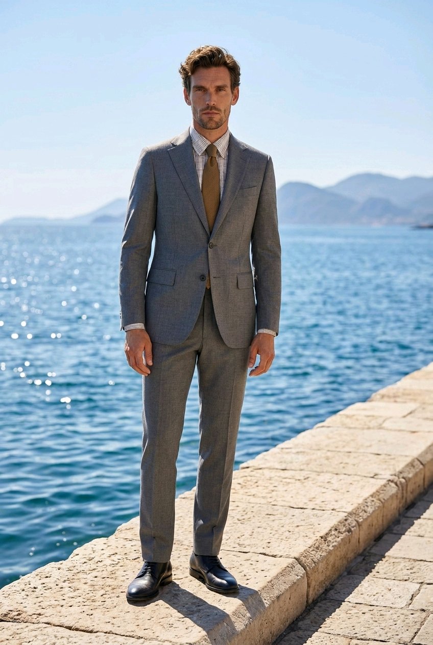 2pc Grey Single Breasted / Two Piece Suit Italian Pure Wool Super 110'S