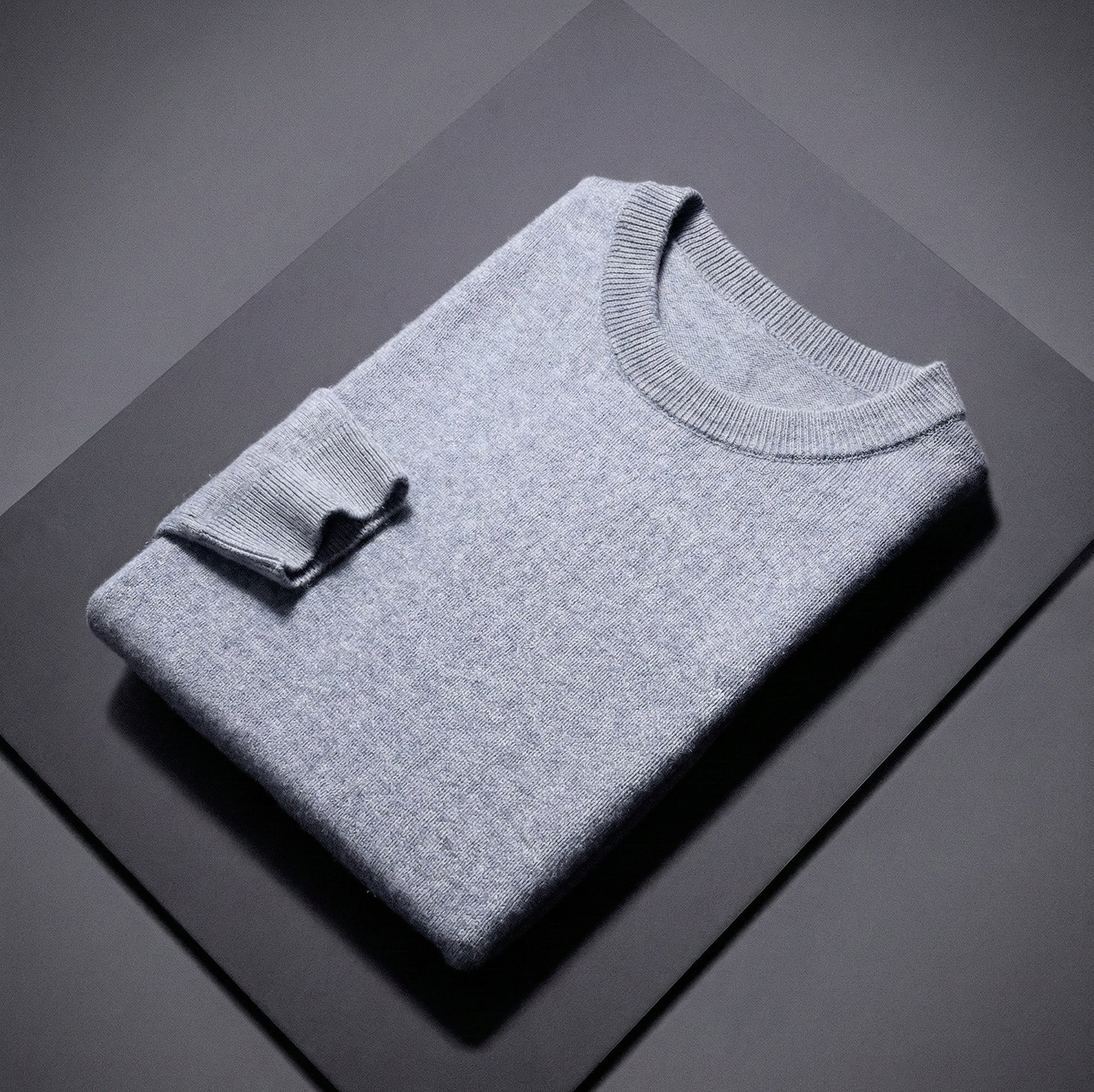 Sky Blue Crew Neck 10% Cashmere 90% Wool Plain Knit