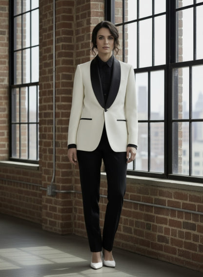 Women's Tuxedo Ivory & Black Textured Jacket, Style Number J39110/200