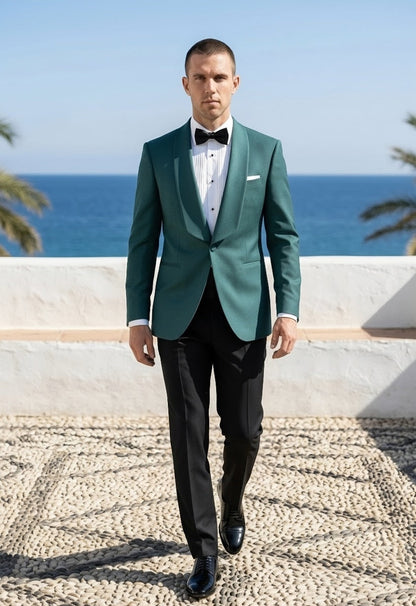 Teal Single Breasted Tuxedo Jacket and Black Formal Trousers