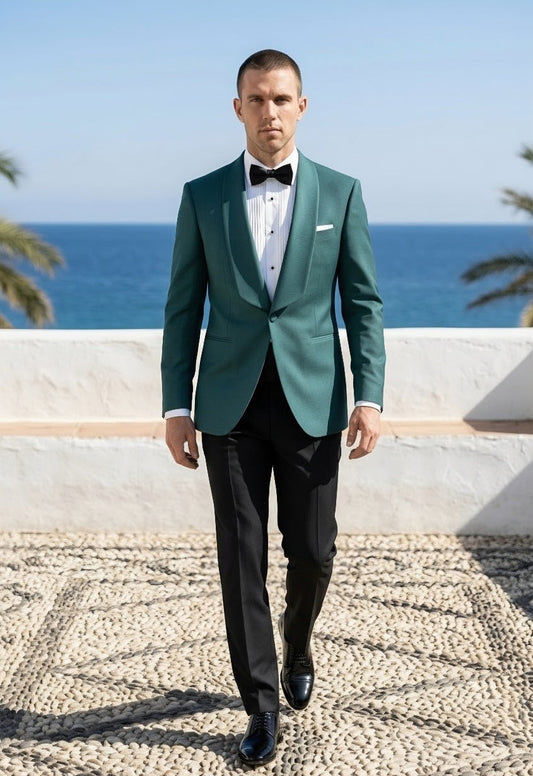 Teal Single Breasted Tuxedo Jacket and Black Formal Trousers
