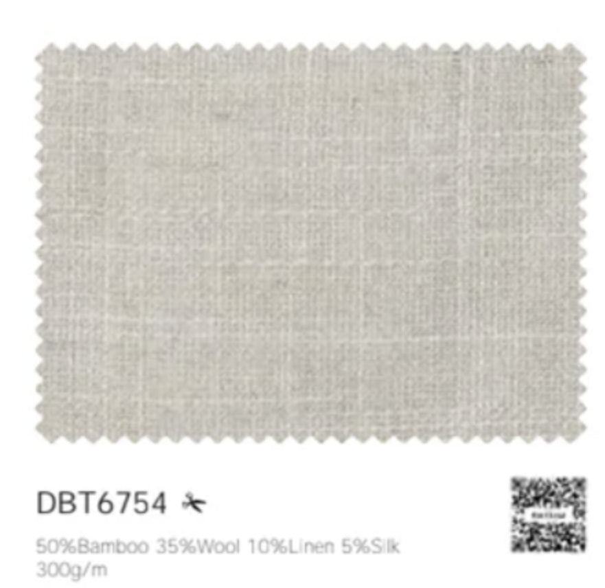 Textile sample with a light  color swatch and fabric composition details.